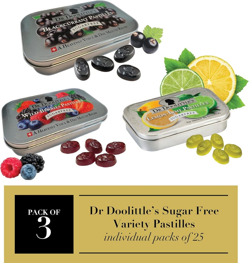DOOLITTLE Dr. Doolittle's Sugar Free Soft Fruit Pastilles Variety Pack - Blackcurrant, Lemon Lime, Wild Berries, 2.12 Ounce Tin, 3 Pack - Image 2